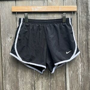 NIKE Black with White Stripe Lined Tie Waist DRY FIT Shorts,Girls,Size Medium